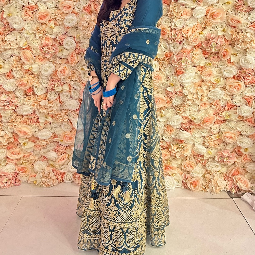 Blue and Gold Maxi Dress and Matching Shawl
